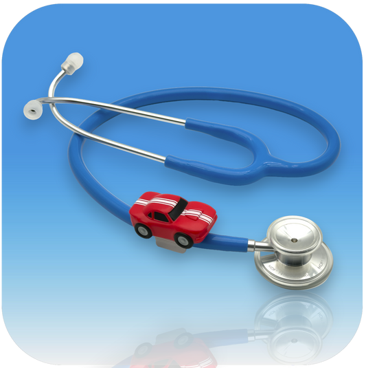 MedBuddy® Rally Rex red race car toy figurine pediatric stethoscope attachment to reduce needle anxiety in children