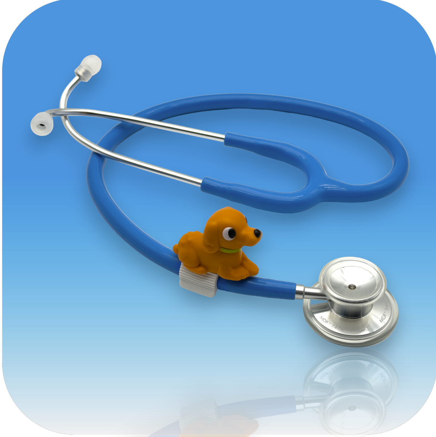 MedBuddy® Felix brown dog puppy toy figurine attachment for children's medical stethoscope to reduce fear of needles